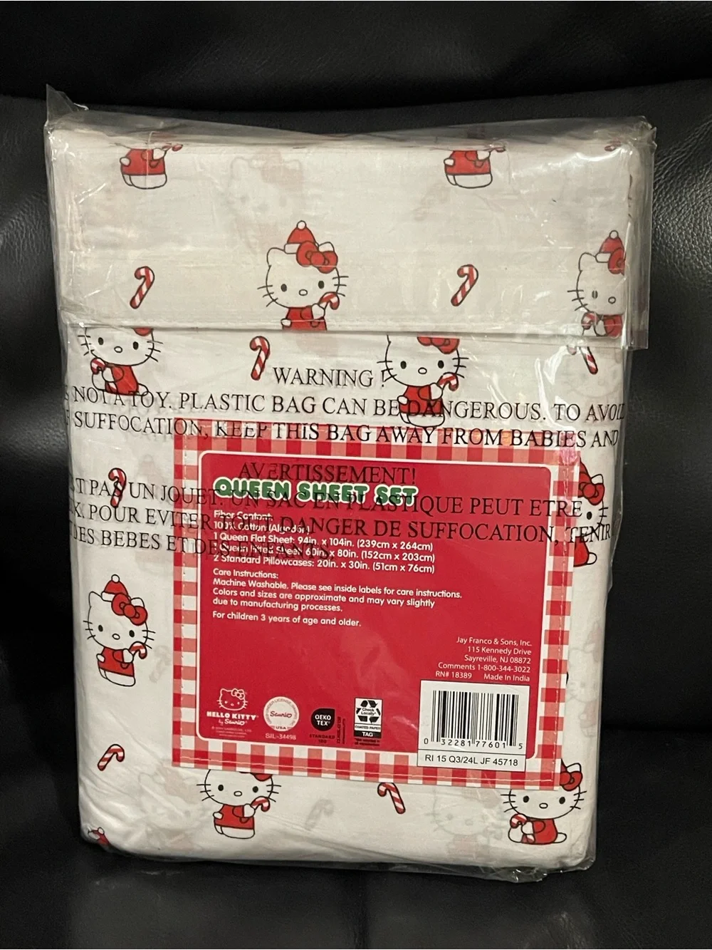 Hello Kitty Candy Cane Christmas Queen Sheet Set - Hello Kitty Queen Sheet Set